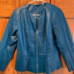 Soft Surroundings Teal Leather Jacket